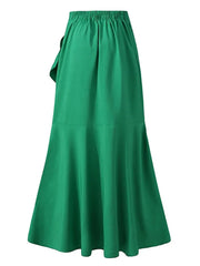 Women's Solid Color Ruffled Asymmetrical Hem Mermaid Long Skirt