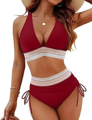 Summer Beachwear Women Textured Bikini Set Wide Shoulder Swimwear