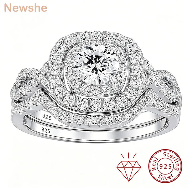 Newshe Wedding Ring Set for Women Solid 925 Luxury Bridal Rings