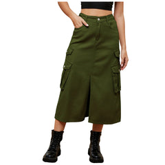 Vintage Women Cargo Skirts Y2K Streetwear A-Line Skirt