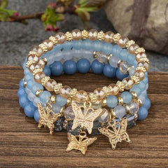 4Pcs Trendy Butterfly Beaded Bracelet Set For Women Pink Acrylic