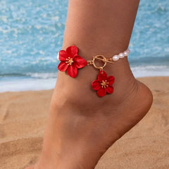 Gorgeous Faux Pearl Chic Flower Pendant Anklet for Women Foot Chain