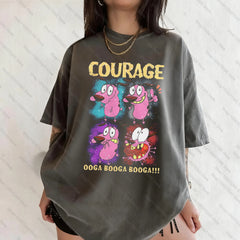 Vintage Courage The Cowardly Dog Cartoon Print Short Sleeve T-Shirt