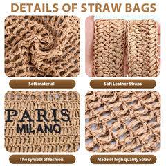 Straw Beach Bags for Women - Women Beach Handmade Woven Tote Bag