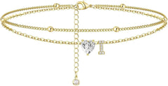 Waterproof CZ Ankle Bracelets for Women Heart Anklets Chain Beach Jewelry