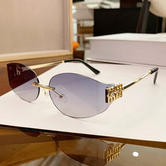 Rimless Oval Sunglasses Women UV400 Oversized Gradient Goggles Female