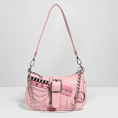 Y2K Punk Shoulder Bag For Women Retro Chain Rivet Underarm Handbag