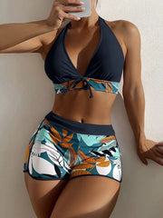 Halter Bikini Set Short Swimsuit Women High Waist Swimwear Beachwear