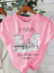 2026 Fashion New Arrival Women Vacation‑Style Graphic Tee, White Paris