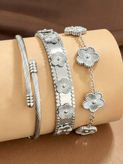 3pcs 18K Gold Plated 304 Stainless Steel Women's Clover Bracelet