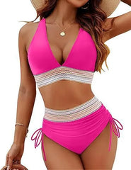 Summer Beachwear Women Textured Bikini Set Wide Shoulder Swimwear