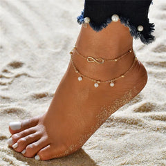 Modyle New Fashion Bohemian Simulated Pearl Chain Wedding Anklet