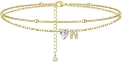 Waterproof CZ Ankle Bracelets for Women Heart Anklets Chain Beach Jewelry