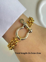 1PC Luxury Gold& Silver Horseshoe Bracelet, Chunky Chain Bracelet