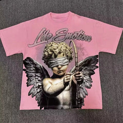 2026 new Street mixed fashion angel print short-sleeved T-shirt