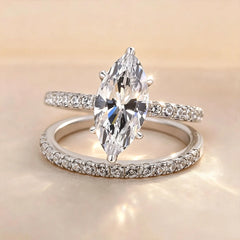 New 925 Sterling Silver 5CT Moissanite Horse Eye Ring Set for Women