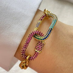 1 PC Gold Colorful Diamond Oval Buckle Bracelet, Paired with Gold Heart