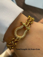 1PC Luxury Gold& Silver Horseshoe Bracelet, Chunky Chain Bracelet