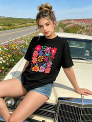 Floral Botanical Print Unisex Short Sleeve Tee Crew Neck Casual Daily Top