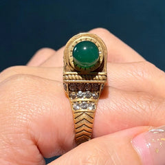 Vintage Black Green Ring Stone Bullet Head For Women Antique 18k Gold