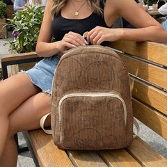 Gothic Skull Allover Print Women Fashion Backpack Corduroy Multi-pocket  Bag