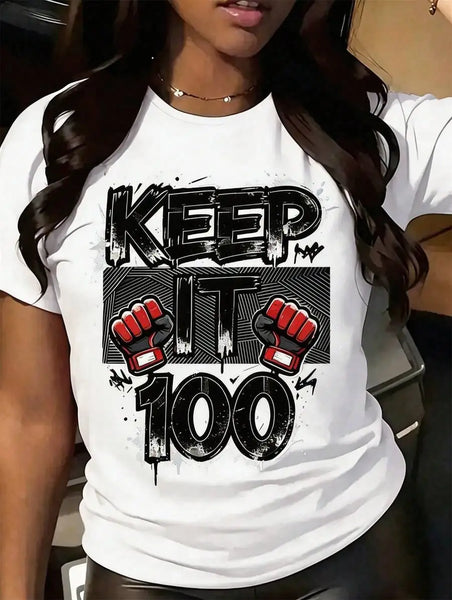Women Crew Neck Short Sleeve T-Shirt Keep It Print Casual Tops