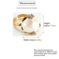 Vintage Big Baroque Imitated Pearl Wedding Rings For Women Gold