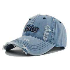 Unisex High Quality Vintage New York NY Denim Baseball Cap with Distressed