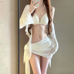 Women's Long Sleeve Knit Bikini Set, Pure Sexy Push-Up Swimsuit