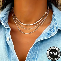 Stainless Steel High-Quality Minimalist Light Luxury Three-Layer Necklace