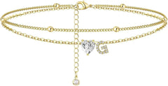 Waterproof CZ Ankle Bracelets for Women Heart Anklets Chain Beach Jewelry