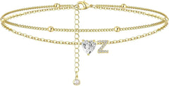 Waterproof CZ Ankle Bracelets for Women Heart Anklets Chain Beach Jewelry