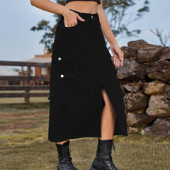 Vintage Women Cargo Skirts Y2K Streetwear A-Line Skirt