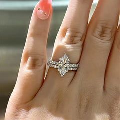 New 925 Sterling Silver 5CT Moissanite Horse Eye Ring Set for Women