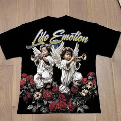 2026 new Street mixed fashion angel print short-sleeved T-shirt