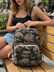 Gothic Skull Allover Print Women Fashion Backpack Corduroy Multi-pocket  Bag