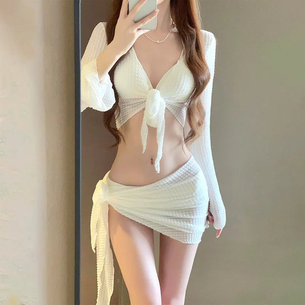 Women's Long Sleeve Knit Bikini Set, Pure Sexy Push-Up Swimsuit