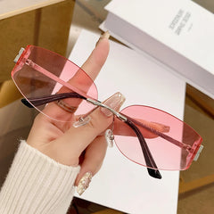 Rimless Oval Sunglasses Women UV400 Oversized Gradient Goggles Female