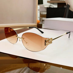 Rimless Oval Sunglasses Women UV400 Oversized Gradient Goggles Female