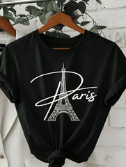 2026 Fashion New Arrival Women Vacation‑Style Graphic Tee, White Paris