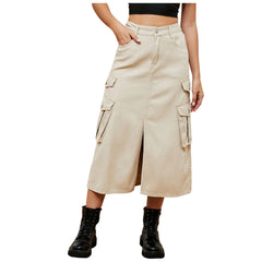 Vintage Women Cargo Skirts Y2K Streetwear A-Line Skirt