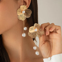 Romantic Flower Petal Long Tassel Drop Earrings for Women Trend
