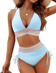 Summer Beachwear Women Textured Bikini Set Wide Shoulder Swimwear