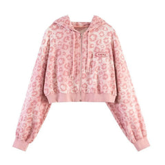 Cool Pink Leopard Print Hoodie Sweatshirt Women Hoodies Tops Outwear