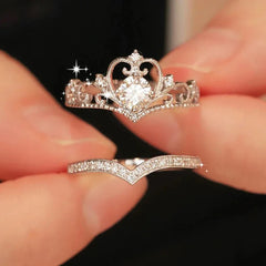 Stainless Steel Crystal Crown Adjustable Ring Vintage Rings Set