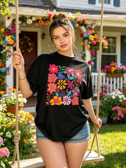Floral Botanical Print Unisex Short Sleeve Tee Crew Neck Casual Daily Top