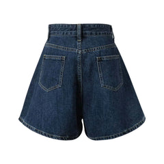Pleated High Waist Denim Skirt Plus Size Denim Shorts For Women
