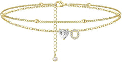 Waterproof CZ Ankle Bracelets for Women Heart Anklets Chain Beach Jewelry
