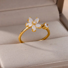 Opal Daisy Flower Rings for Women Opening Adjustable Gold Jewelry