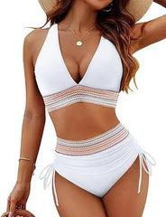 Summer Beachwear Women Textured Bikini Set Wide Shoulder Swimwear